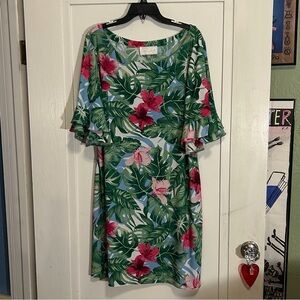 Pappagallo Double Ruffle Sleeve Shift Women’s XL Dress Multicolored Floral Aloha